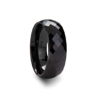 DAVINA Polished Diamond Faceted Black Ceramic Ring for Women - 2 mm - Thorsten Rings