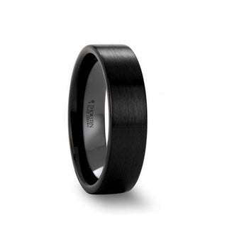 DRAKON Flat Pipe Cut Brush Finished Black Ceramic Wedding Band - 2mm - 12mm - Thorsten Rings