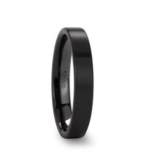 DRAKON Flat Pipe Cut Brush Finished Black Ceramic Wedding Band - 2mm - 12mm - Thorsten Rings