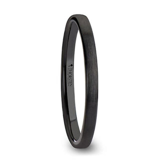 DRAKON Flat Pipe Cut Brush Finished Black Ceramic Wedding Band - 2mm - 12mm - Thorsten Rings