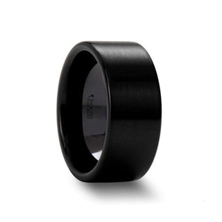 DRAKON Flat Pipe Cut Brush Finished Black Ceramic Wedding Band - 2mm - 12mm - Thorsten Rings