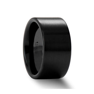 DRAKON Flat Pipe Cut Brush Finished Black Ceramic Wedding Band - 2mm - 12mm - Thorsten Rings