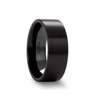 DRAKON Flat Pipe Cut Brush Finished Black Ceramic Wedding Band - 2mm - 12mm - Thorsten Rings