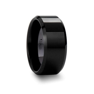 CITAR Polished Finish Black Ceramic Ring with Beveled Edges - 10mm - Thorsten Rings