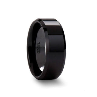 CITAR Polished Finish Black Ceramic Ring with Beveled Edges - 10mm - Thorsten Rings