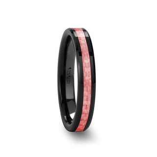 ROSA Women's Beveled Black Ceramic Ring with Pink Carbon Fiber Inlay - 4mm & 6 mm - Thorsten Rings