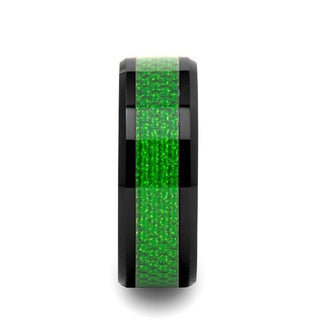 MATLAL Beveled Black Ceramic Ring with Emerald Green Carbon Fiber Inlay - 8mm - Thorsten Rings