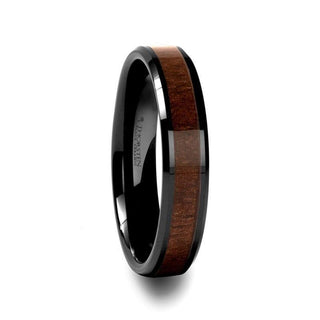 YUKON Beveled Black Ceramic Ring with Black Walnut Wood Inlay - 4mm - 12mm - Thorsten Rings