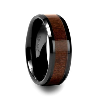 YUKON Beveled Black Ceramic Ring with Black Walnut Wood Inlay - 10mm - Thorsten Rings