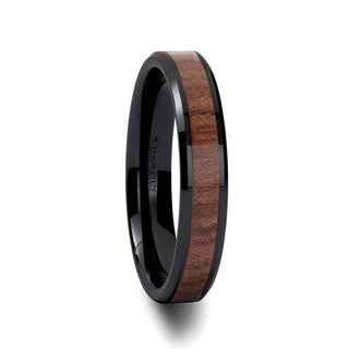 DENALI Black Ceramic Wedding Band with Bevels and Rosewood Inlay - 4mm - 12mm - Thorsten Rings