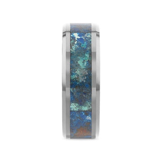 CALYPSO Tungsten Beveled Wedding Band with Chrysocolla Inlay - 8mm - Thorsten Rings