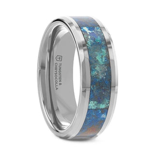 CALYPSO Tungsten Beveled Wedding Band with Chrysocolla Inlay - 8mm - Thorsten Rings