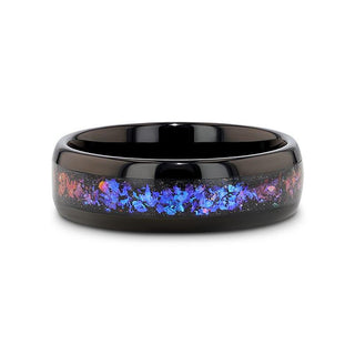 COSMIC Black Tungsten Ring with Crushed Alexandrite and Dark Blue & Purple Crushed Goldstone - 4mm - 8mm - Thorsten Rings