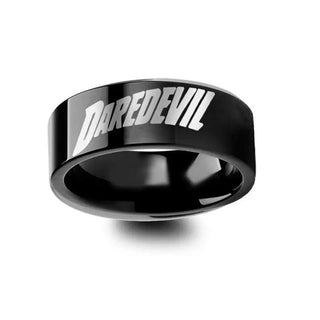 Daredevil The Man Without Fear Superhero Symbol Engraved Black Tungsten Ring - 4mm - 12mm - Thorsten Rings