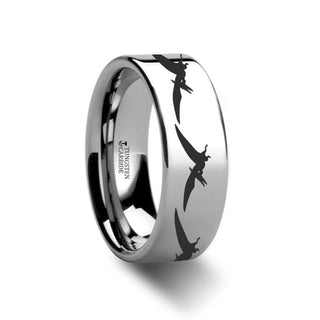 Dinosaur Ring Teradactyl Ring Prehistoric Paleo Engraved Flat Tungsten Ring - 4mm - 12mm - Thorsten Rings