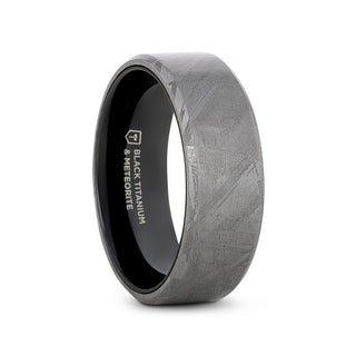 DIEMOS Flat Black Titanium Ring with Meteorite and Beveled Edges - 8mm - Thorsten Rings