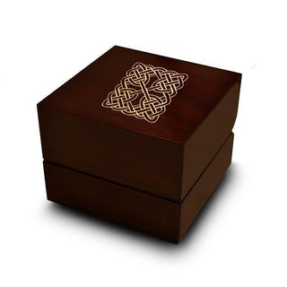 Square Celtic Knot Engraved Wood Ring Box Chocolate Dark Wood Personalized Wooden Wedding Ring Box - Thorsten Rings