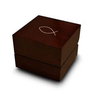 Christianity Fish Symbol Engraved Wood Ring Box Chocolate Dark Wood Personalized Wooden Wedding Ring Box - Thorsten Rings