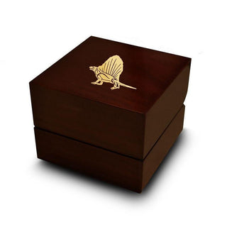 Dimetrodon Dinosaur Engraved Wood Ring Box Chocolate Dark Wood Personalized Wooden Wedding Ring Box - Thorsten Rings
