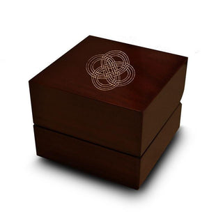 Interconnected Hindu Symbol Engraved Wood Ring Box Chocolate Dark Wood Personalized Wooden Wedding Ring Box - Thorsten Rings