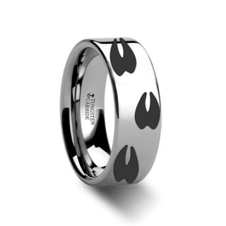 Animal Track Deer Print Ring Engraved Flat Tungsten Ring - 4mm - 12mm - Thorsten Rings