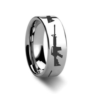 AR-15 Firearm AR15 Design Ring Engraved Flat Tungsten Ring - 6mm - 8mm - Thorsten Rings