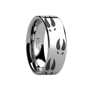 Deer Print Animal Track Ring Engraved Flat Tungsten Ring - 4mm - 12mm - Thorsten Rings