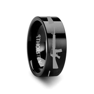 M16 Print Design Ring Engraved Flat Tungsten Black Ring - 4mm - 12mm - Thorsten Rings