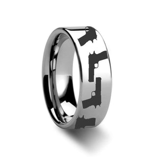 M1911 Firearm M1911 Design Ring Engraved Flat Tungsten Ring - 4mm - 12mm - Thorsten Rings