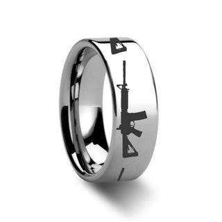 M4A1 Firearm M4A1 Design Ring Engraved Flat Tungsten Ring - 4mm - 12mm - Thorsten Rings