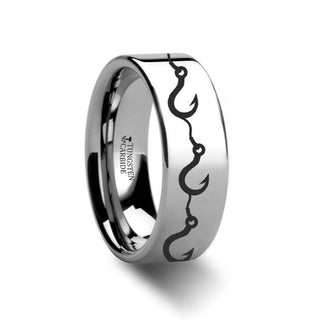 Multiple Fishing Hook Pattern Ring Engraved Flat Tungsten Ring - 4mm - 12mm - Thorsten Rings