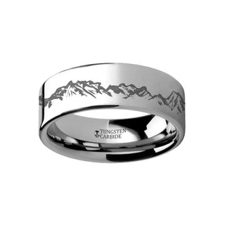 Peaks Mountain Range Outdoors Ring Engraved Flat Tungsten Ring - 4mm - 12mm - Thorsten Rings