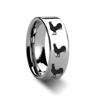 Animal Rooster Print Ring Engraved Flat Tungsten Ring - 4mm - 12mm - Thorsten Rings