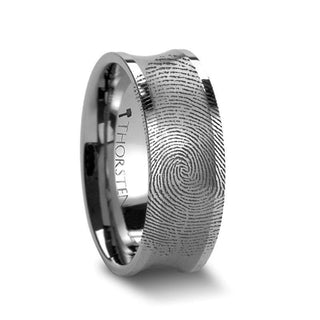 Fingerprint Ring Engraved Concave Tungsten Ring Brushed Center - Trevico - 8mm - Thorsten Rings