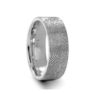 Fingerprint Engraved Flat Pipe Cut Tungsten Ring Brushed Ring - Mercury - 4mm - 12mm - Thorsten Rings