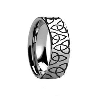 Triquetra Celtic Trinity Ring Engraved Flat Tungsten Ring Polished - 4mm - 12mm - Thorsten Rings