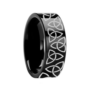 Triquetra Celtic Trinity Ring Engraved Flat Black Tungsten Ring Polished - 4mm - 12mm - Thorsten Rings