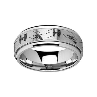 Spinning Engraved Tie Fighter X-Wing Design Tungsten Carbide Spinner Wedding Band - 8mm - Thorsten Rings