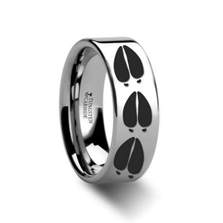 Animal Deer Track Mule Print Ring Engraved Flat Tungsten Ring - 4mm - 12mm - Thorsten Rings