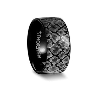 Snake Scales Print Ring Engraved Flat Black Tungsten Ring Polished - 4mm - 12mm - Thorsten Rings