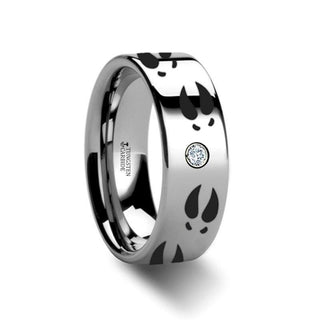 Deer Print Animal Track Ring Engraved Flat Tungsten Diamond Ring - 6mm - 8mm - Thorsten Rings