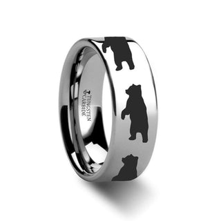 Animal Standing Bear Ring Engraved Flat Tungsten Ring - 4mm - 12mm - Thorsten Rings