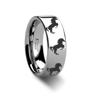 Animal Horse Hind Legs Print Ring Engraved Flat Tungsten Ring - 4mm - 12mm - Thorsten Rings