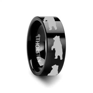 Animal Standing Print Ring Engraved Flat Black Tungsten Ring - 4mm - 12mm - Thorsten Rings