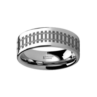 Railroad tracks Landscape Ring Engraved Flat Tungsten Ring - 4mm - 12mm - Thorsten Rings