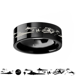 Star Wars A New Hope Death Star Space Battle Black Tungsten Ring Episode IV - 4mm - 12mm - Thorsten Rings