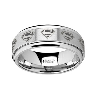 Spinning Superman Logo Engraved Tungsten Carbide Spinner Wedding Band - 8mm - Thorsten Rings