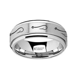 Spinning Engraved Fishing Hook Tungsten Carbide Spinner Wedding Band - 8mm - Thorsten Rings