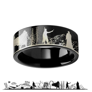 Star Wars Force Awakens Scene Jakku Luke Skywalker Rey Kylo Ren Scene Black Tungsten Engraved Ring - 4mm - 12mm - Thorsten Rings