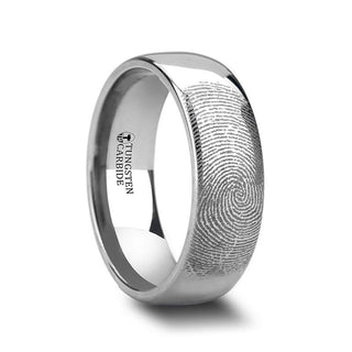 Fingerprint Engraved Domed Tungsten Ring Polished - Dominus - 4mm - 12mm - Thorsten Rings